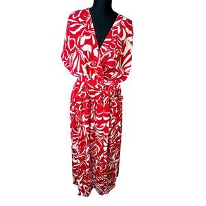 Womens Red Havana Maxi Dress Sz 18 Tiered Ruffle Flowy Tie Resort Cruise Vacay